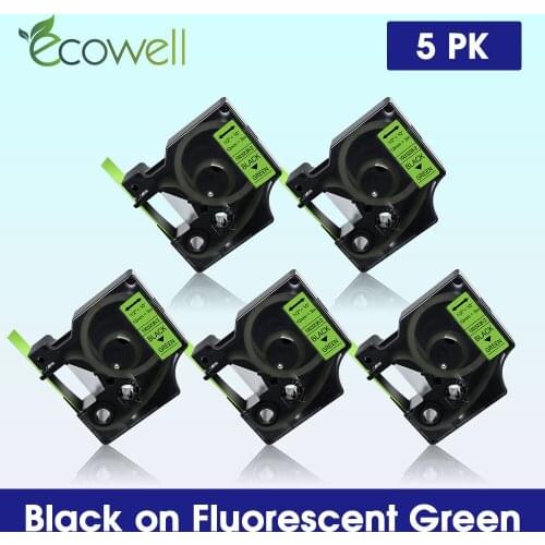 Ecowell 5Pcs Compatible for Dymo D1 1933238-2 label tape 12mm Black on Fluorescent Green for Dymo LabelManager 160 Label Maker