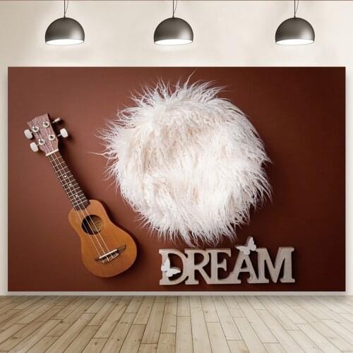 Guitar Dream Studio Props Newborn Baby Photography Backdrop Beautiful Garland Wood Board Baby Shower Vinyl Background Cloth