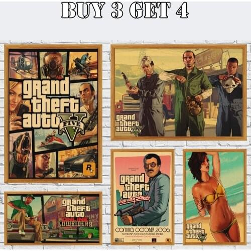 Grand Theft Auto Game Kraft Paper Poster Printed S For Living Room Vintage Decorative Wall Stickers