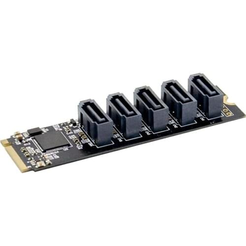 New PCIe X2 M.2 Key M to 5-Port SATA 3.0 Adapter Card NGFF NVME to SATA3.0 Converter Card JMB585 Chipset 6 Gbps