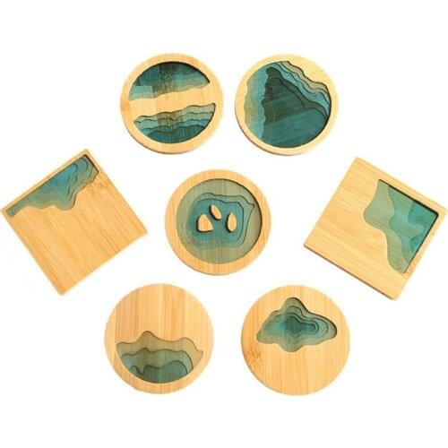 Chinese Placemat Bamboo Waterproof Insulation Pad Fresh Landscape Coaster Creative Kitchen Table Mat Home Decor Dinner Plate Mat
