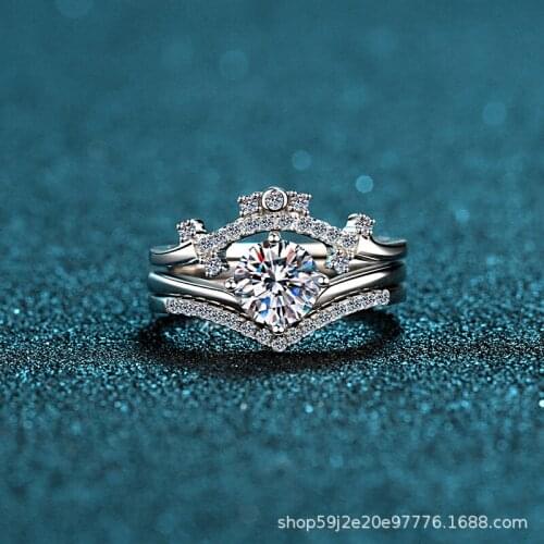 UMQ 925 Silver Crown Moissanite Wedding Rings Set Excellent Cut 0.8 ct Pass Diamond Test D Moissanite Ring Female Jewelry