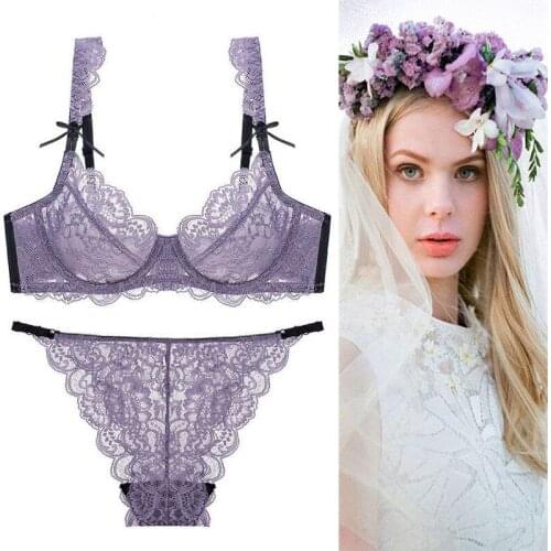 Lingerie Set Sexy Push Up Pink Transparent Lace Bra Large Size Breathable Gathered Female Plus Size Full Cup Bra and Panty Sets