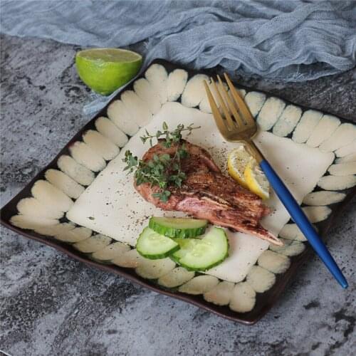 Square Retro Hand Painted Wave Edge Tableware Ceramic Dish Sushi Plate Kitchen Tableware Dinner Plates Steak Salad Snack Plates