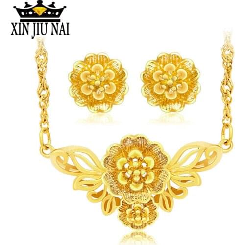 2020 hot sale new personality exquisite retro luxury wishful flower banquet wedding female earrings necklace jewelry set