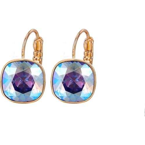 Fashion Bella Square Stud Earrings made with Austrian Crystal for Bridal Wedding Party Jewellery Gold Color Girls Bijoux Gift