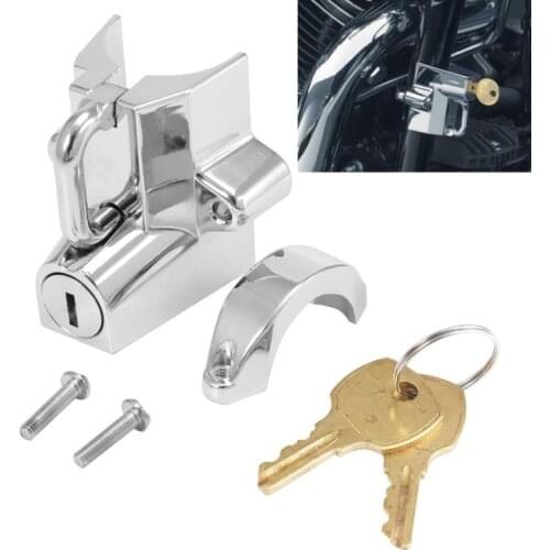 Motorcycle Chrome Helmet Mount Hook Lock 7/8" to 1-1/4" Tubes for Harley Dyna Softail Sportster XL VRod Honda BMW Universal