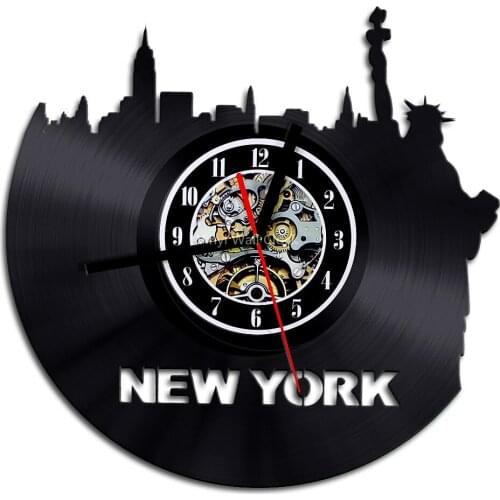 New York Skyline Wall Clock USA Cityscape Wall Decor Vinyl Record Wall Clock Brooklyn Bridge Manhattan NYC Modern Wal Decor Gift