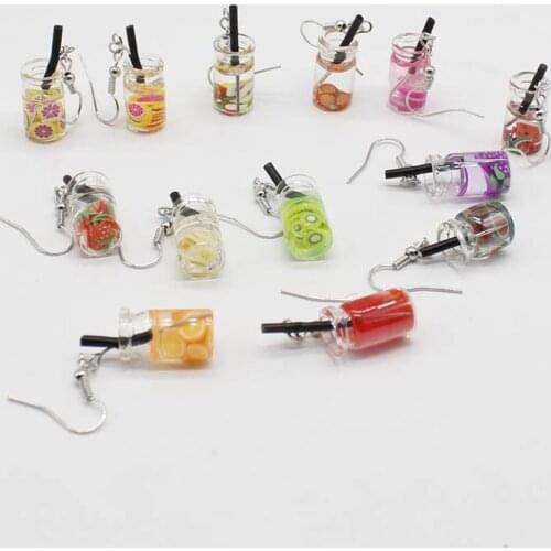 New simulation fun juice fruit cup drink bottle earrings cute Harajuku style small fresh summer earrings earrings