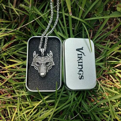 LANGHONG 1pcs Norse Vikings Pendant Necklace Norse Wolf Head Necklace Original Animal Jewelry Wolf Head hange