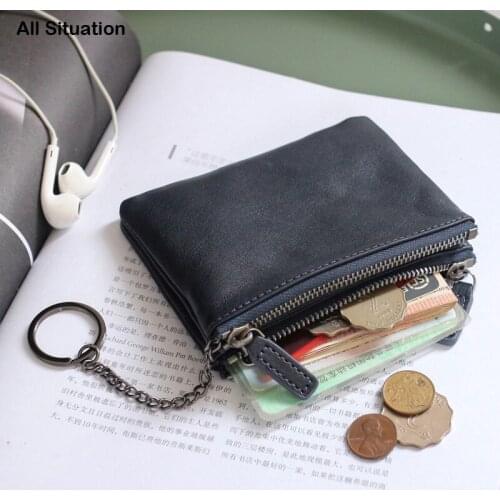 Luxury Storage Coin Purses Ladies First Layer Cow Leather Top End Women Casual Double Zipper Short Wallet Organizer Key Bag