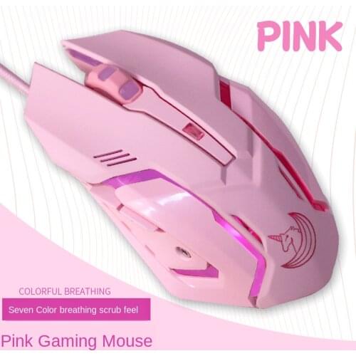 Pink Cute Rainbow Horse Gaming Mouse Colorful Luminous Usb Wired Gaming Mouse 2400Dpi 6D Gaming Mouse For PC Computer Games