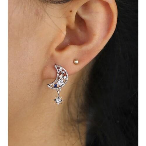 2019 New arrived MOON STAR design charm stud earring gold silver color cz cluster starlight starburst Christmas gift jewelry