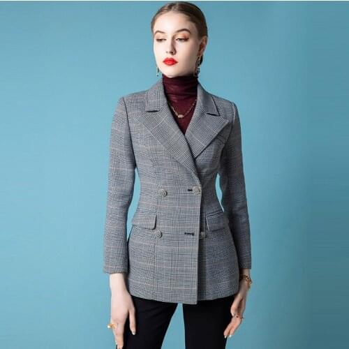 Big Brand Wool Minority Plaid Suit Coat Womens High Sense Double Breasted 2021 Autumn And Winter New Style