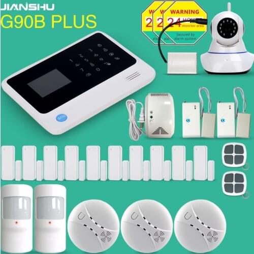 APP mobile control gsm wifi gprs sms smart home intruder alarm with wifi ip cameras gas detector 4ch wireless relay smoke sensor