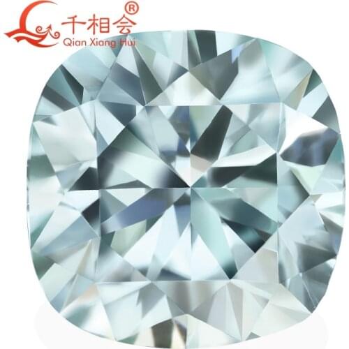 Blue color cushion shape dia mond cut Sic material Moissanites loose stone