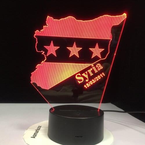 Syria Map Flag 7 Colors Changing USB Bedroom Decor Shape Table Lamp 3D LED Night Lights Bedside Sleep Light Fixture Gifts