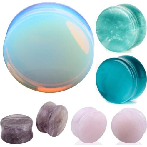 Ear Expander Ear Piercing 1 Pair of Opalite Stone Ear Plugs Tunnels Gauges Expander Body Piercing Jewelry