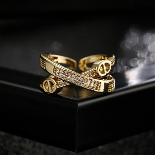 Vintage Bohemian Cross Shape Jewelry Gold Color Copper Geometric Open Ring For Women Girl Party Jewelry Gift