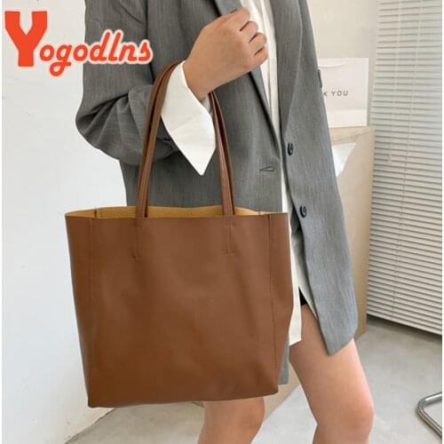 Yogodlns Vintage Tote Bag For Women PU Leather Shoulder Bag Large Capacity Handle Bag 2021 Trendy Lady Shopping Pouch Tote Bolso
