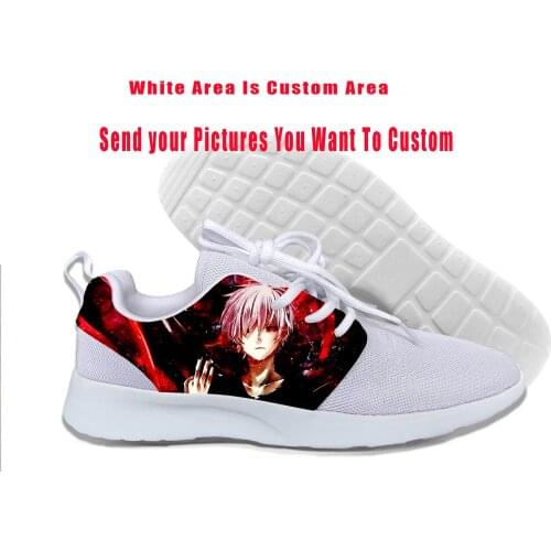 Funny Shoes Tokyo Ghoul Men Blood Tshirts Casual Ken Kaneki 3D Print Japan Anime Lightweight-Breathable Custom Diy Sports Shoes