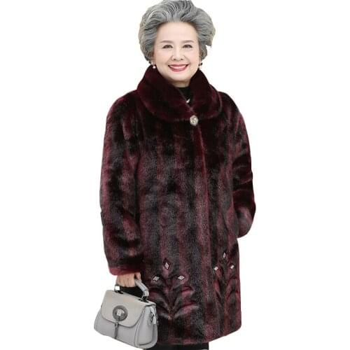 Middle-aged womens autumn winter parka fur coat fashion medium long mink velvet jacket ladies plus size warm womens overcoat