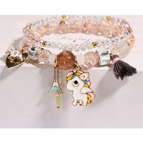 Korean version of simple popcorn sweet romantic crystal unicorn pendant female bracelet for women gifts for girlfriends jewelry