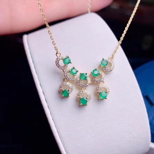 Natural green Emerald necklace S925 silver natural gemstone necklace fashion network Crescent moon girl gift party gift jewelry