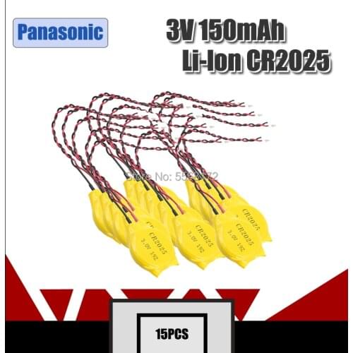 15PCS Panasonic Original CR2025 3V button battery with plug IBM laptop motherboard BIOS COMS battery CR2025
