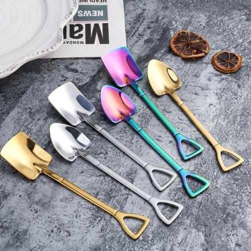 2PCS 304 Stainless Steel Coffee Spoon Set Retro Shovel Spoon Ice Cream Creative Tea-spoon Tableware Scoop Kitchen Accessories