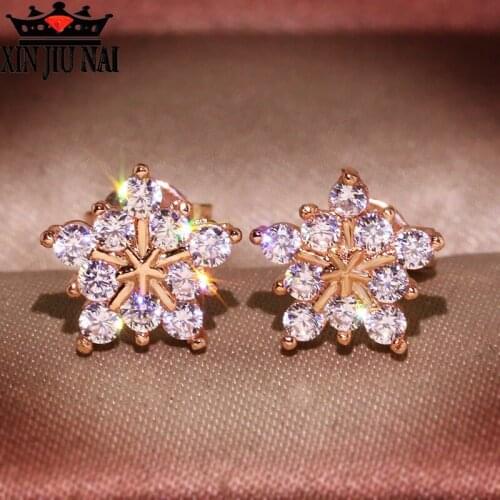 2020 Fashion Shiny Zircon Snowflake Three Colors Women Ear Stud Earrings Jewelry Womens Gift Anti-Allergy