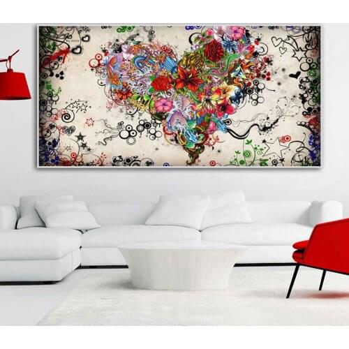 Abstract Colorful Heart Flowers Oil Painting on Canvas Posters and Prints Cuadros Wall Art Pictures for Living Room Decoration