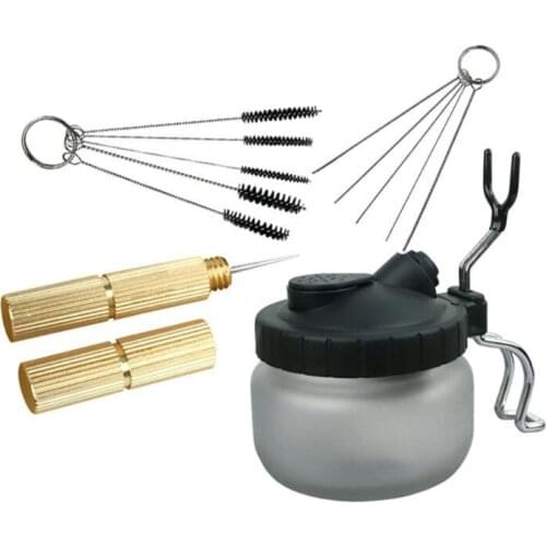Airbrush Cleaning Pot Stabilizer Bottles Holder Paint Station Glass Jar Bottles Filter Frosted Spray Gun Cleaner Tools Set