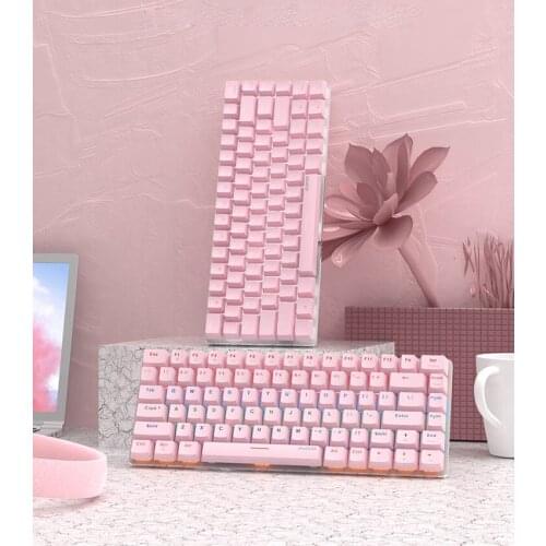 AK33 Cute Pink 82-key Aluminum Alloy Portable Computer Mechanical Keyboard Powder Suitable for Win PC Laptop Desktop Notebook