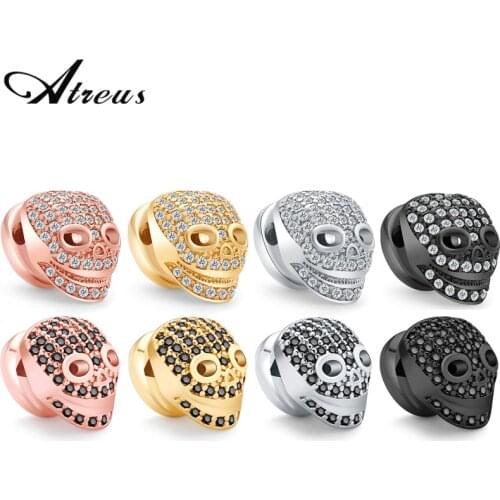 Atreus 3pcs 12mm Funny Skull Smile Charms Copper Beads Micro Pave CZ Zircon Loose Spacer Bead For Jewelry Making Accessories