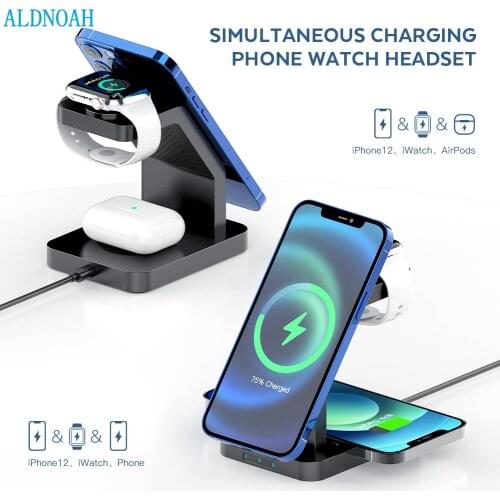 15W 3 In 1 Wireless Chager for iPhone 12 Pro Max Mini Apple Watch 6 Airpods Pro Light Magnetic Fast Charging Station Dock Stand