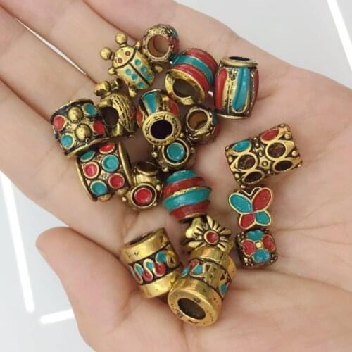 10pcs Tibetan Beads Jewelry Accessories Making Findings Handmade Nepal Bead Plastic Red/Blue Bohemia Charms Spacer Beads DIY