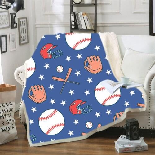 Baseball Printed Flannel Blanket Soft Throw Blanket Machine Washable Blankets for Beds Customizable Travel