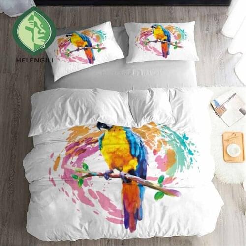 HELENGILI 3D Bedding Set Bird Print Duvet Cover Set Lifelike Bedclothes with Pillowcase Bed Set Home Textiles #BIRD01