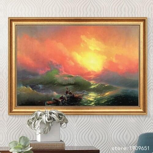 Cotton no frame classcial sunset waves boat seascape canvas printings oil painting printed on cotton wall art decoration picture