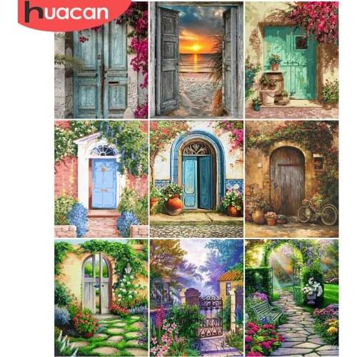 HUACAN Pictures By Numbers Flower Door Scenery Frame Painting By Numbers Landscape On Canvas DIY Home Decoration DIY Gift
