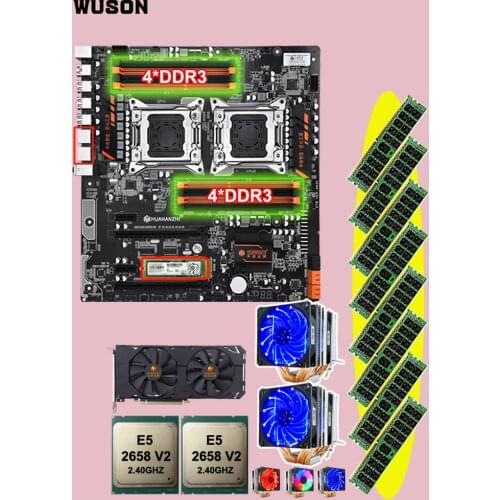 HUANANZHI X79-8D dual X79 motherboard with 256G SSD dual CPU Xeon E5 2658 V2 CPU coolers RAM 64G(8*8G) video card GTX1660 6G