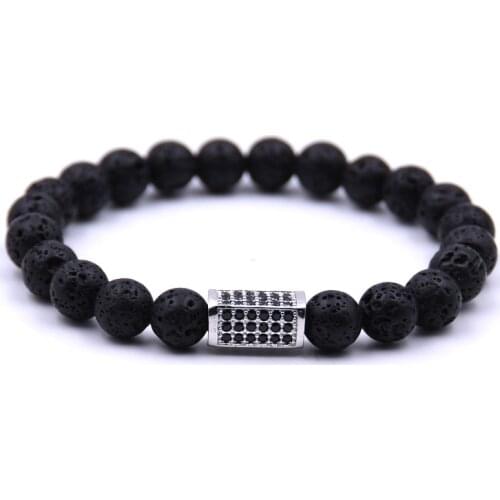 KANGKANG Hot Selling Volcanic stone Bracelet Micro-inlay Zirconia 4 colors Quadrangular prism 8mm Elastic Rope Bead Bracelet