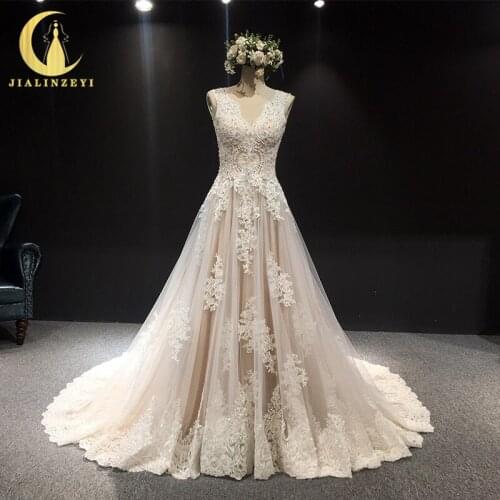 JIALINZEYI Real Picture Lace Appliques with Beads A-line Luxurious Bridal Wedding Dresses wedding gown dresse 2020