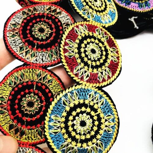 1 Yard Vintage 3D Round Embroidery Lace Ribbon with Adhesive Boho Lace Trim DIY Clothes Bag Accessories Embroidered Fabric