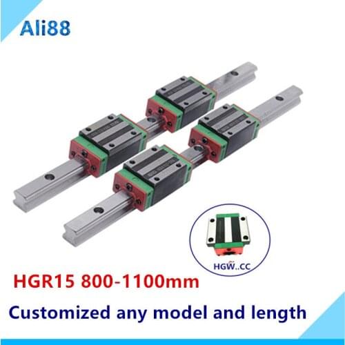2pcs HGR15 HGH15 Square Linear Guide Rail width 15mm length+4pc Slide Block Carriages HGH15CA/flang HGW15CC CNC Router Engraving