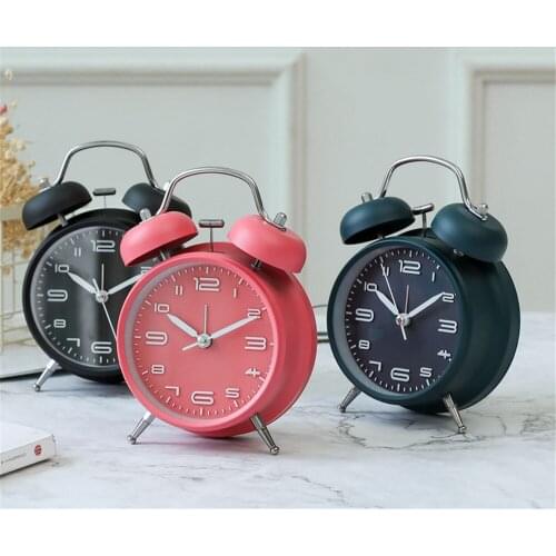 Scandinavian Metal Alarm Clock Black Simple Night Light Function 4 Inch Table Clock Dormitory Bedside Mute Needle Get Up Clock