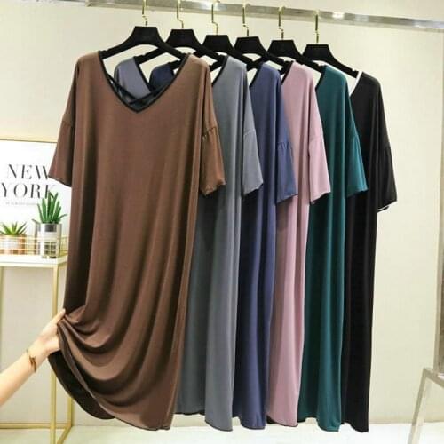 Modal Loose Nightshirt Beautiful Back Dress Female Summer Nightgown Women Short-Sleeved Backless Bottoming Nightdress