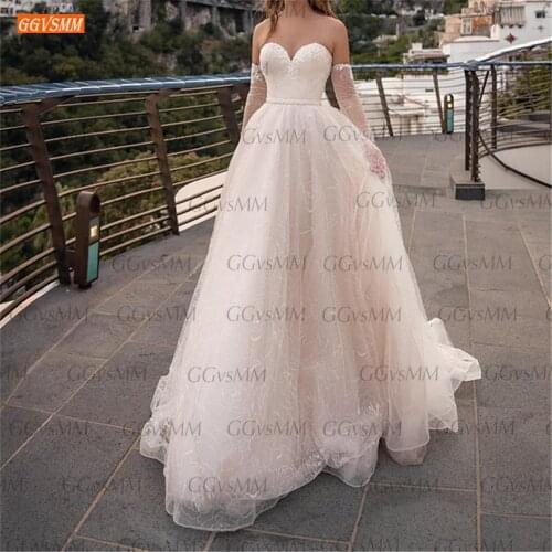 Fashionable white wedding Gowns 2021 robe de mariage Sweetheart lace Long Sleeves vestido de noiva Custom Made bridal dresses