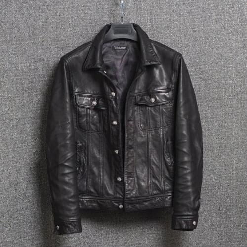 Mens Leather Jacket Real Sheepskin Coat Vintage Genuine Leather Spring Autumn Slim Fit Motorcycle Leather Jackets 16M-8 KJ2303